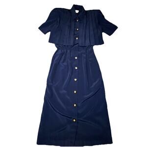 Kristy Michaels Vintage Women's Dress‎ Size 12 Blue Midi Belted